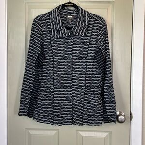 Soft comfy Apropos gray and black jacket with 4 buttons.